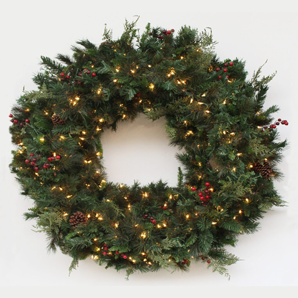 Get 48inch Deluxe Decorated Artificial Christmas Wreath Prelit with