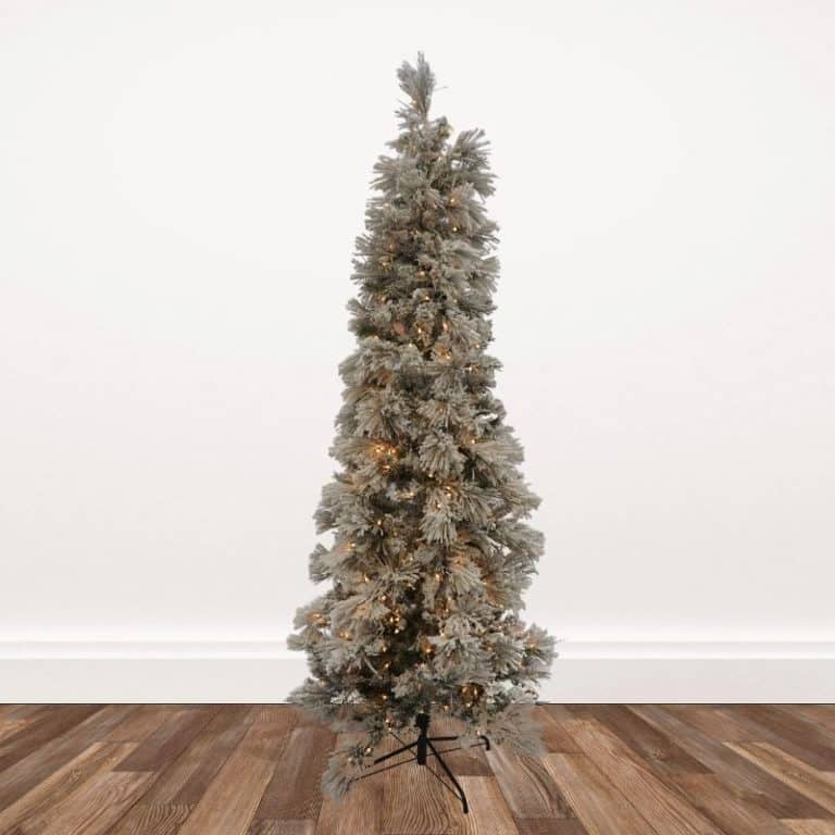 Get 9foot Slim Flocked Long Needle Pine Artificial Christmas Tree in