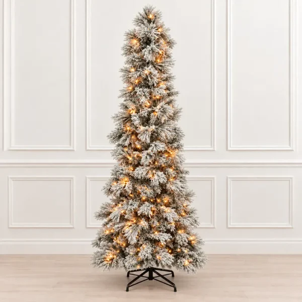 7.5-foot Slim Flocked Long Needle Pine Artificial Christmas Tree