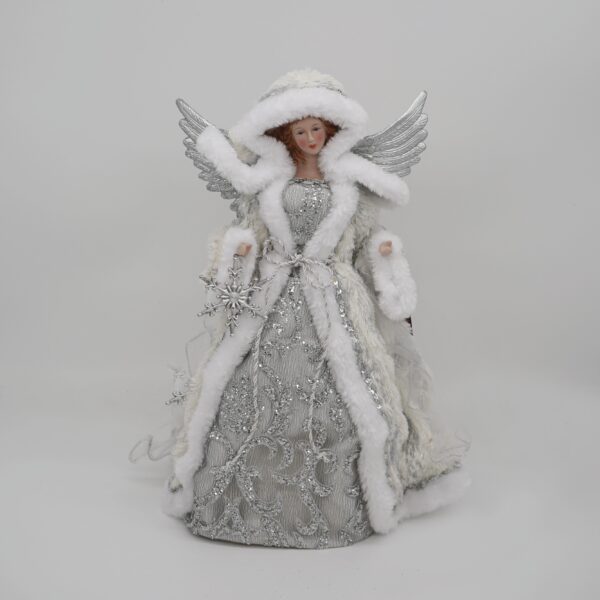 Pewter and White Tree Top Angel Christmas Figure