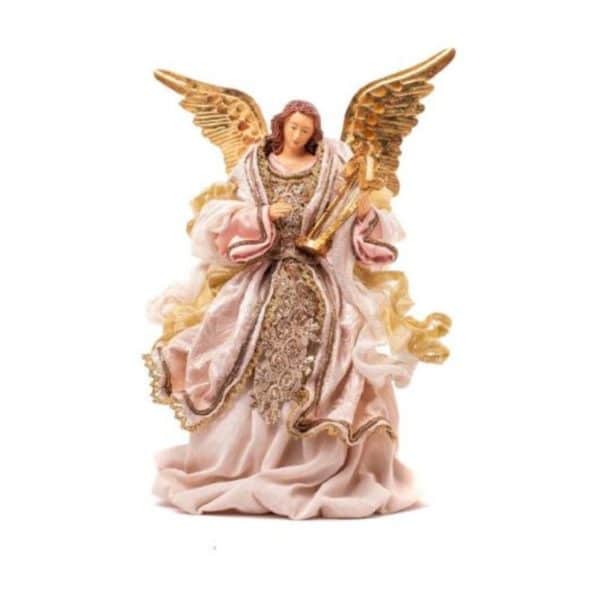 Pink and Beige Angel with Harp, 14 in