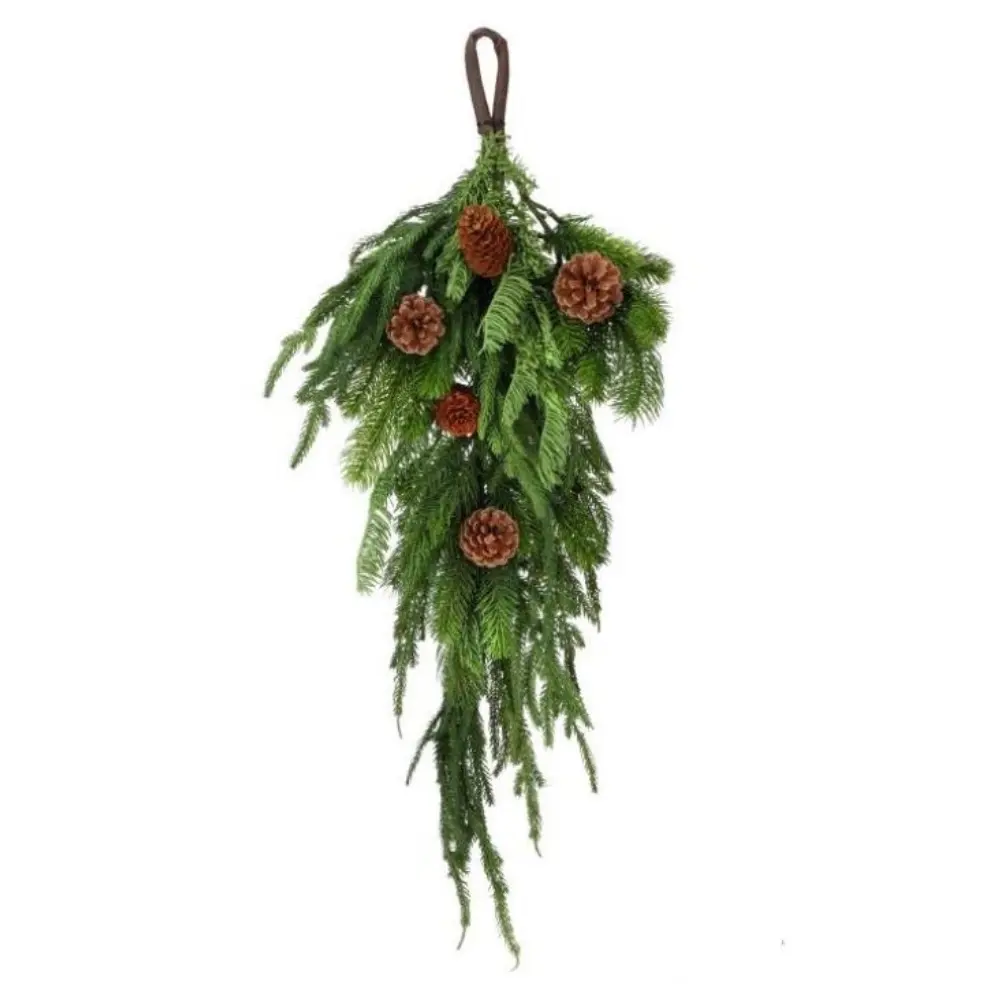 Luxe Real Touch Norfolk Pine, Spruce and Juniper Teardrop 27″ Features pinecones and wire hanger