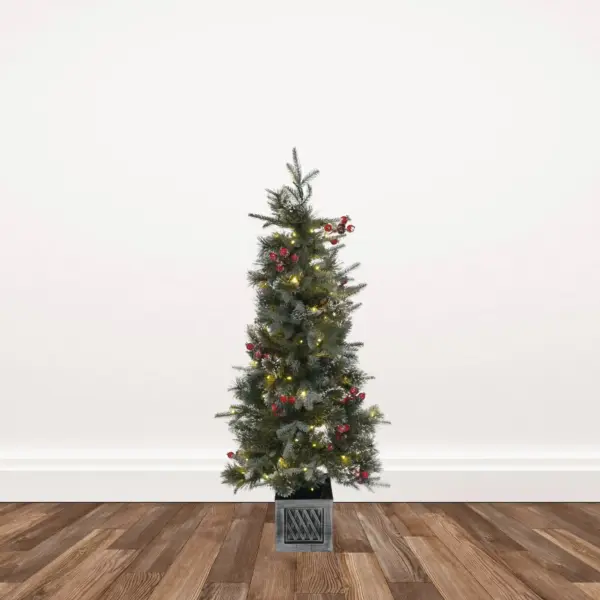 4.5-foot Decorated Pine Porch Tree Pre-lit with 100 Dual Color 5mm L.E.D. Lights