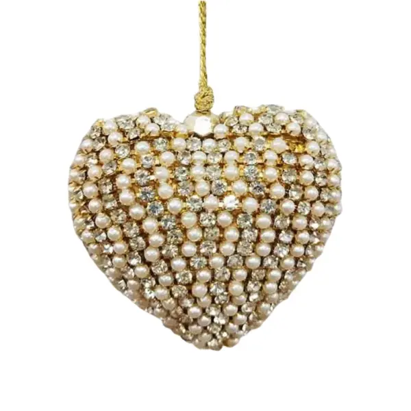 Rhinestone and Pearl Heart Ornament 6cm