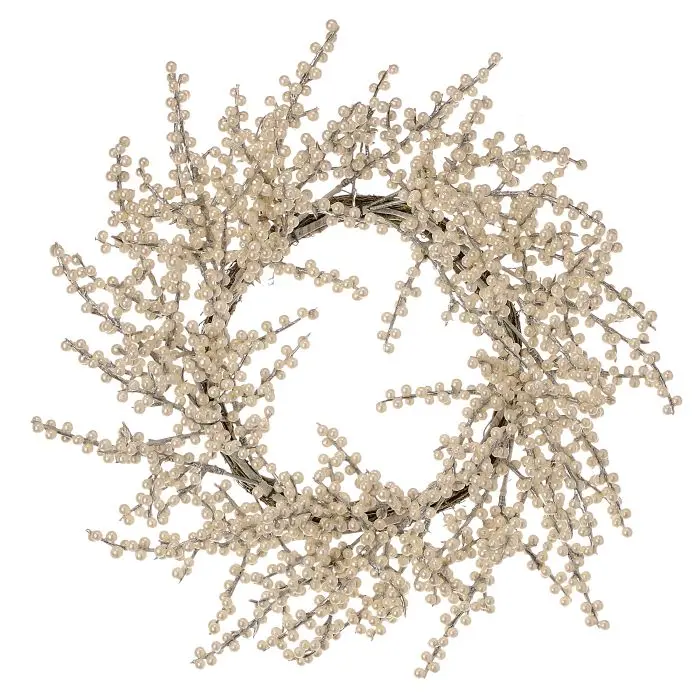 Wreath of Weather Resistant Ivory Pearl Berries 24″