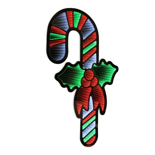 Candy Cane with Holly Infinity Light Decoration 35"