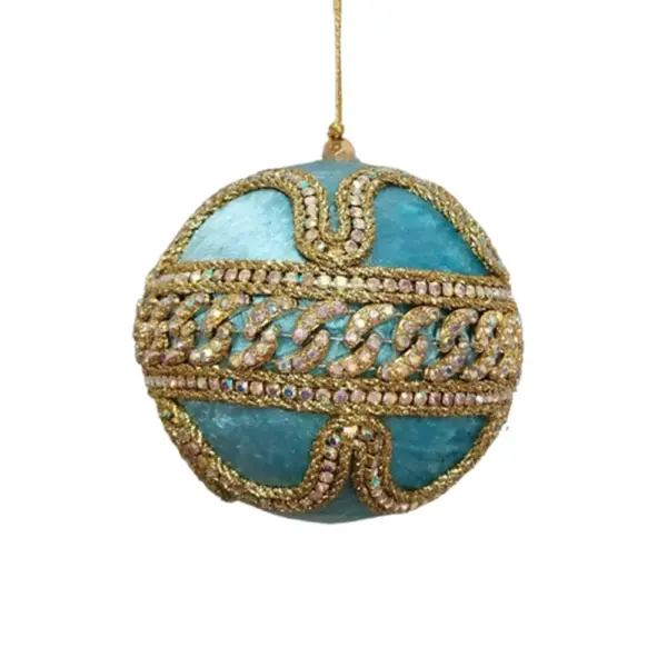 Light Blue Velvet and Gold Ornament 4"