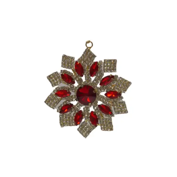 Red and Clear Crystal Snowflake Ornament 3"