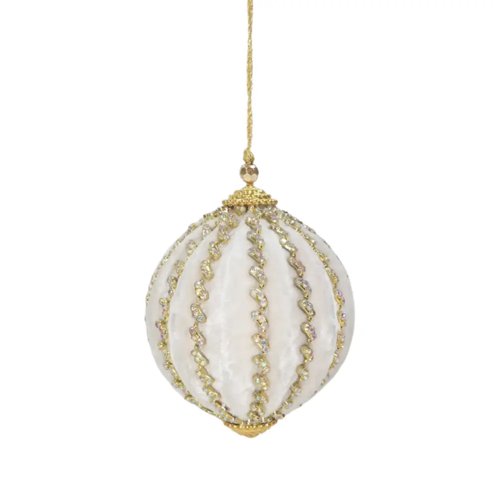 Ivory Velvet and Light Gold Ornament 4″