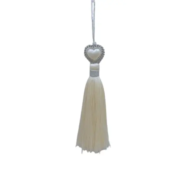 Pearl Heart Tassel Ornament 5"