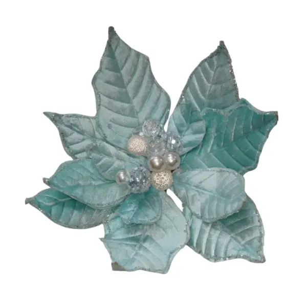 Soft Blue Poinsettia Pick