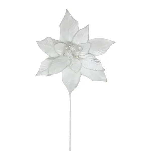 White Velvet Icy Poinsettia Pick