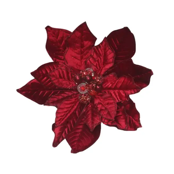 XL Deep Red Velvet Poinsettia Pick