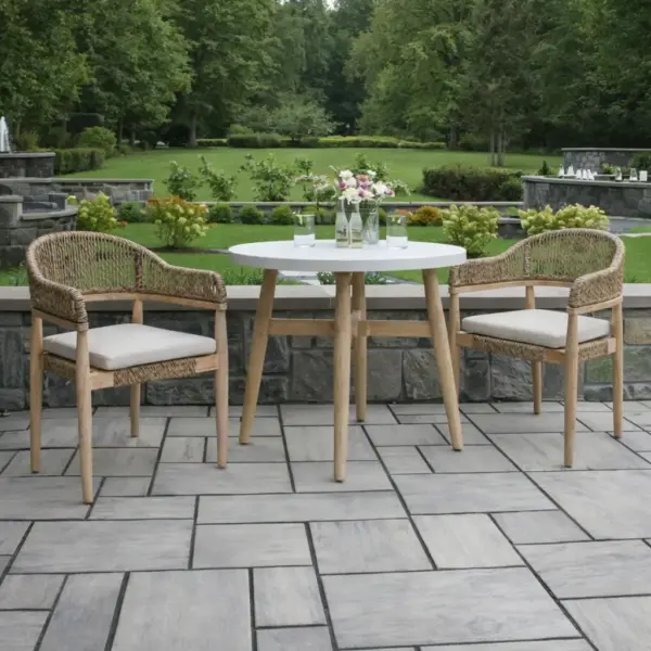 35" Ivory Composite Bistro Table Antique Wash Euc