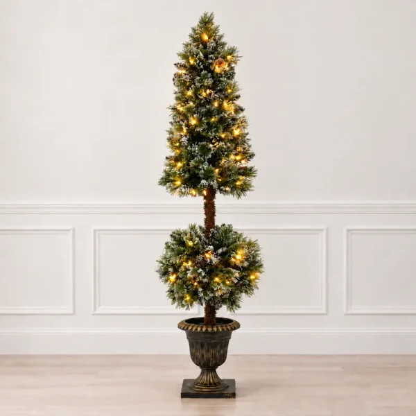 6-foot Prelit Glittery Cashmere Pine Cone & Ball Topiary