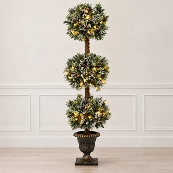 6-foot Prelit Glittery Cashmere Pine Triple Ball Topiary