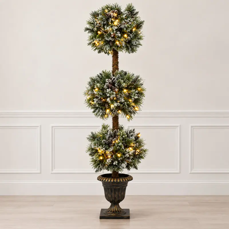 6-foot Prelit Glittery Cashmere Pine Triple Ball Topiary