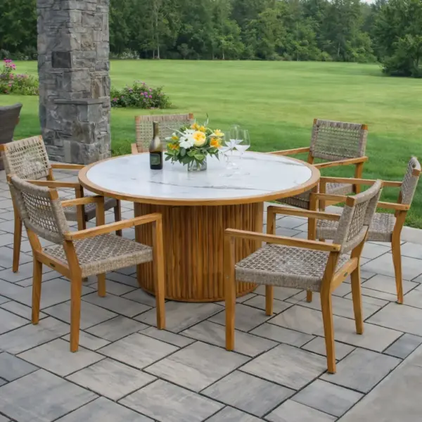 7 Piece Teak and Nautical Rope Dining Set