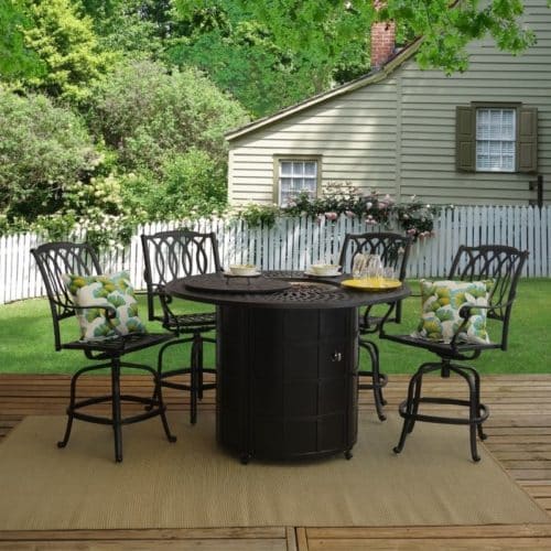 Mayfair 5-piece Cast Aluminum Outdoor Patio Furniture Dining Set with Counter-height Patio Fire Table